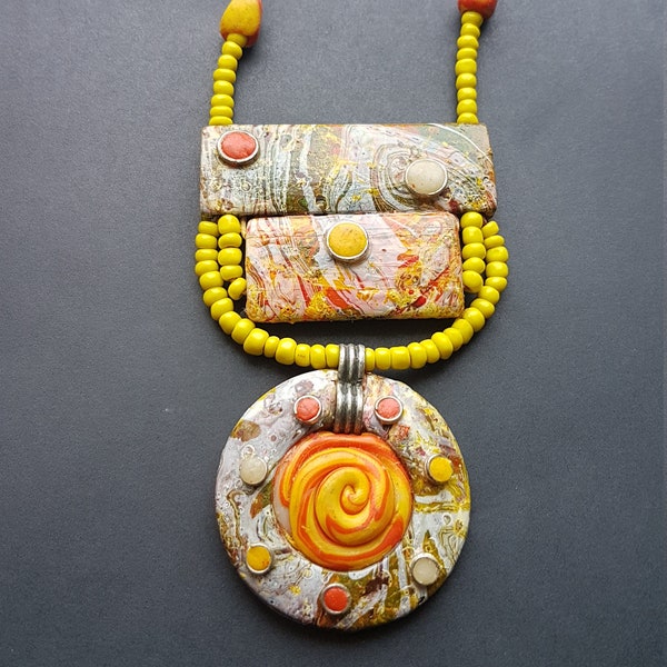 Morning's dew handmade necklace,unique jewelry,painted wood and fimo necklace,boho and hippie necklace,necklace for women,art jewelry,bohem