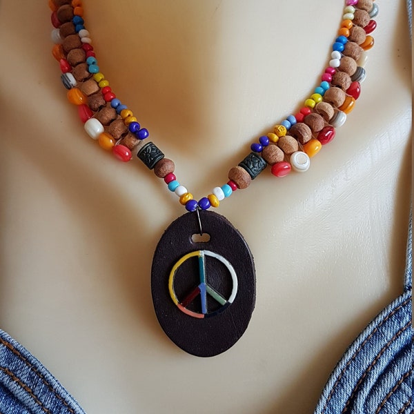 Power flower jewelry,unique multicolour collier,colored beads necklace,jewelry handmade for woman,boho jewelry,hippie jewelry,short necklace