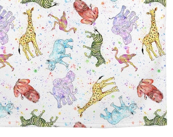 Watercolor Animal Design - Fleece Blanket - 60x80 Inches