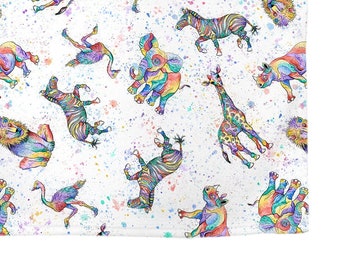 Watercolor Colorful Animal Design - Fleece Blanket - 60x80 Inches