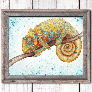 Chameleon Art, Watercolor Chameleon, Chameleon Prints, Chameleon Painting