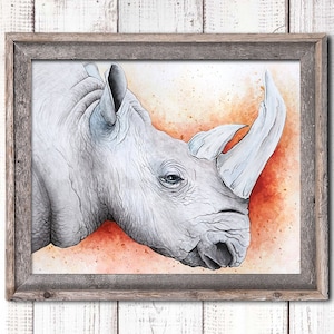 Rhino Art, Watercolor Painting Rhinoceros, Artwork Print Giclee Picture