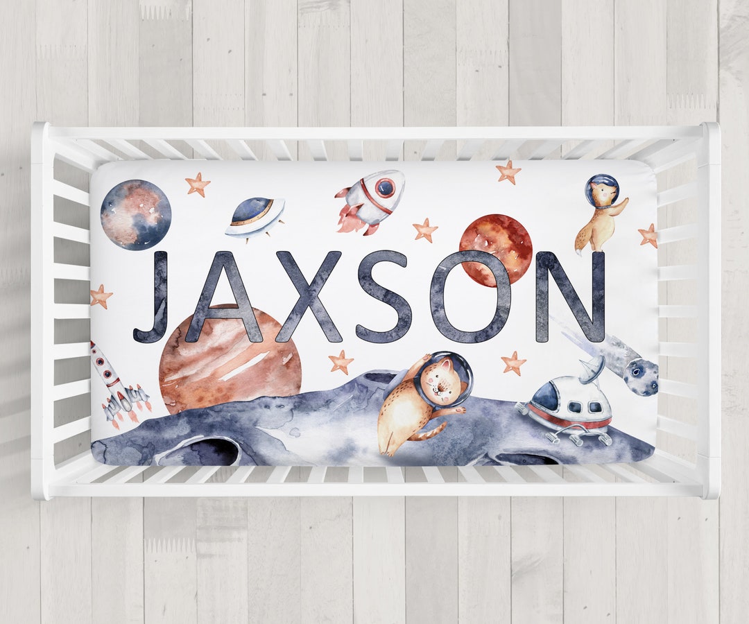 Custom Personalized Name Crib Sheet Watercolor Outer Space Etsy
