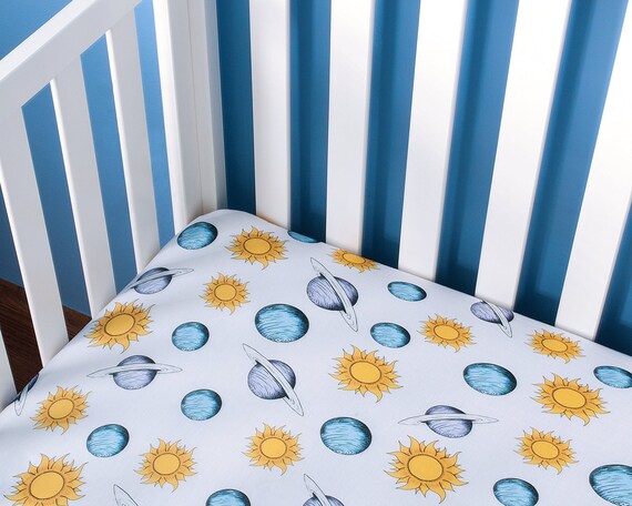 Outer Space Crib Sheet Jaxson S World Planets And Sun Etsy