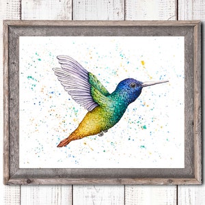 Hummingbird Art, Watercolor Painting Humming Bird, Artwork Print Giclee Picture Colorful