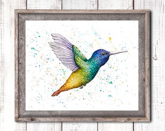 Hummingbird Art, Watercolor Painting Humming Bird, Artwork Print Giclee Picture Colorful