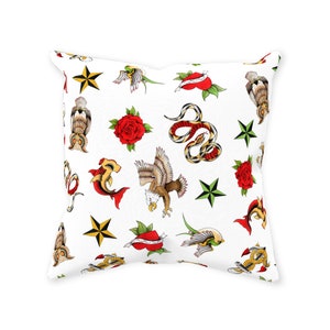 Tattoo Throw Pillows | Old School Traditional American Tattoo on White Nursery Theme | 14x14 Inch