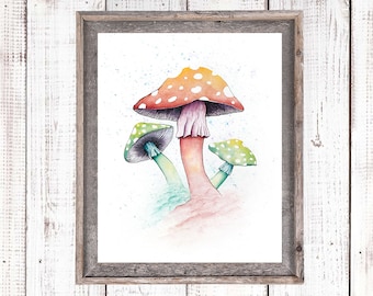 Mushroom Art, Watercolor Toadstool, Whimsical Garden Prints