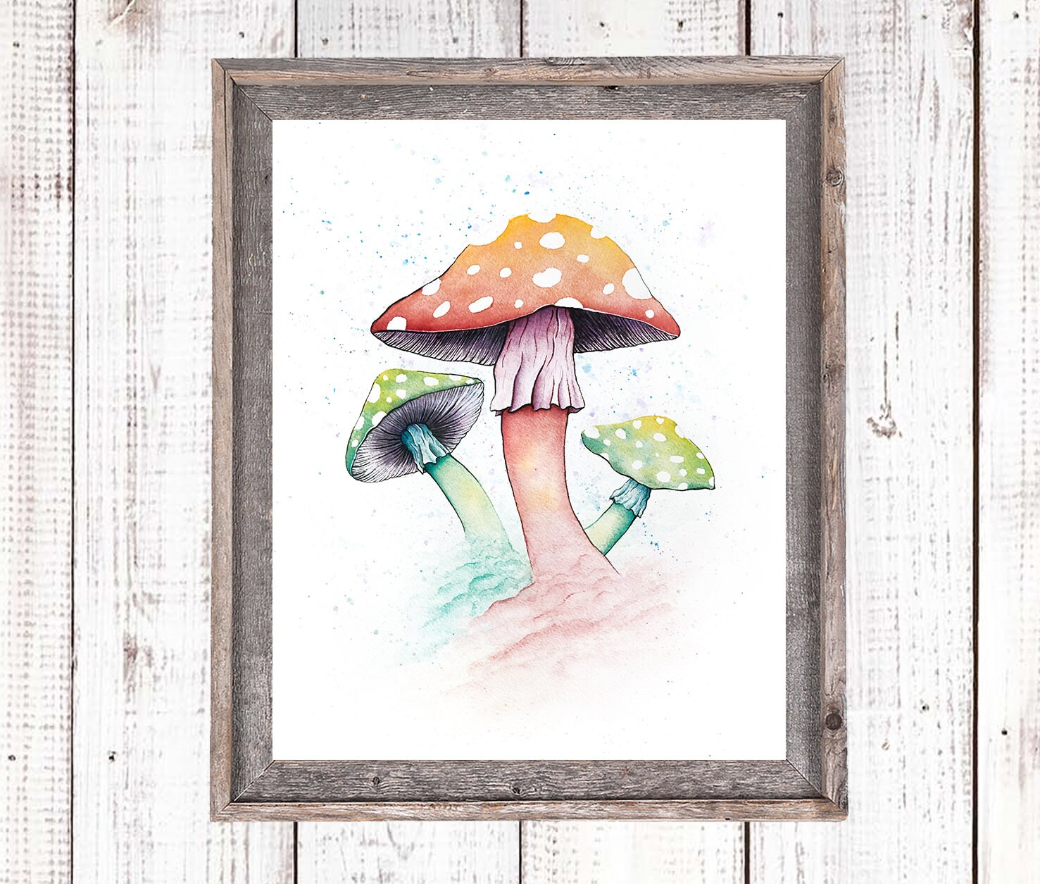 16 x 12 Whimsical Toadstool Painting Watercolour Girl/'s Room Decor A3 Mushroom Print in Grey and Pink Woodland Nursery Wall Art