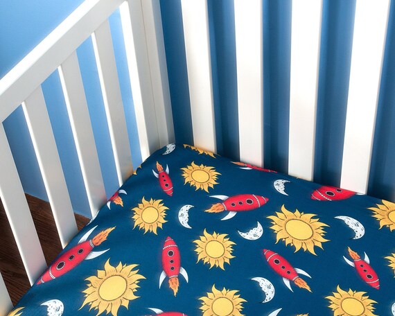 Outer Space Crib Sheet Jaxson S World Rocketship And Etsy