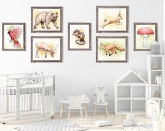 7 Woodland Animal Watercolor Prints | Forest Animal Baby Nursery Decor | Unique Animal Wall Art