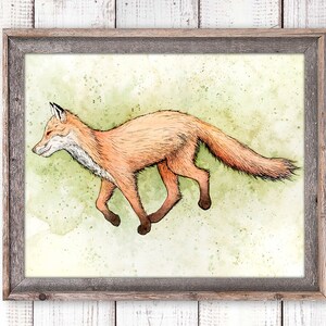 Fox Art, Watercolor Woodland Print, Fox Painting