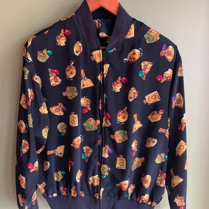 Vintage from 80-90s Silk Bomber sz S/ Black Silk Bomber Jacket Perfume Bottles Pattern/ Light Silk Bomber Zipped