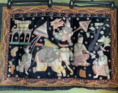 Vintage Asian Tapestry Thai Burmese Tapestry Large Kalaga Tapestry Elephant Embroidery