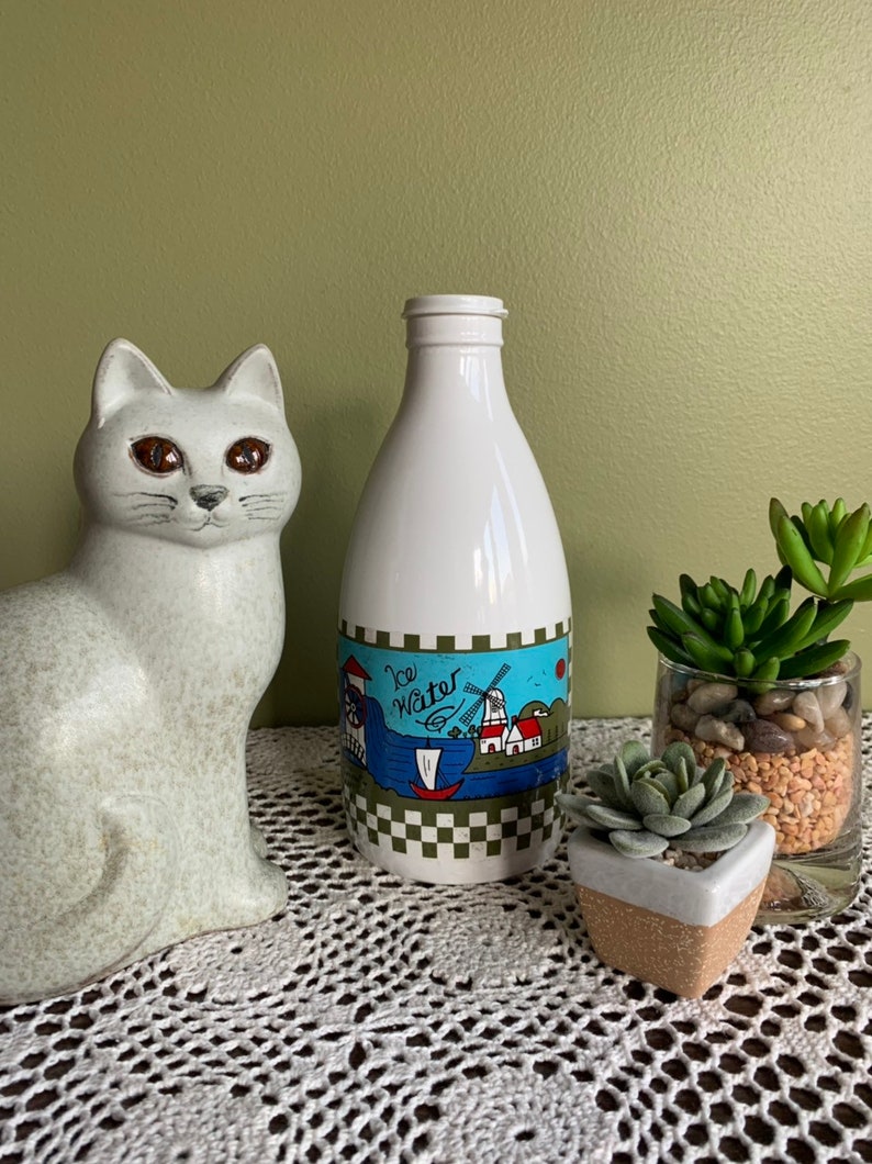 Vintage Glass Water Bottle With Plastic Lid 1 Liter Retro Etsy