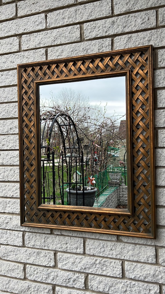 ヴィンテージ シロッコ ミラー/フェイクウッドフレーム ウォールミラー