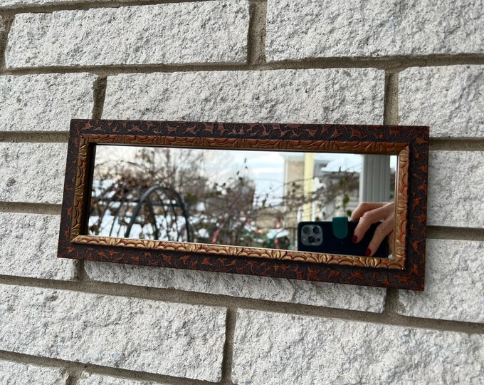 Vintage 1989 Made in USA Mirror/ Long Narrow Gold Frame Mirror/ Rectangular Gold Frame Wall