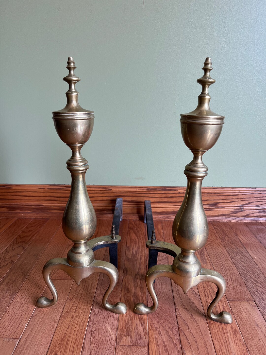 Old Brass & Cast Iron Andirons/ Colonial Style Fireplace Andirons/ Fire Dogs Etsy
