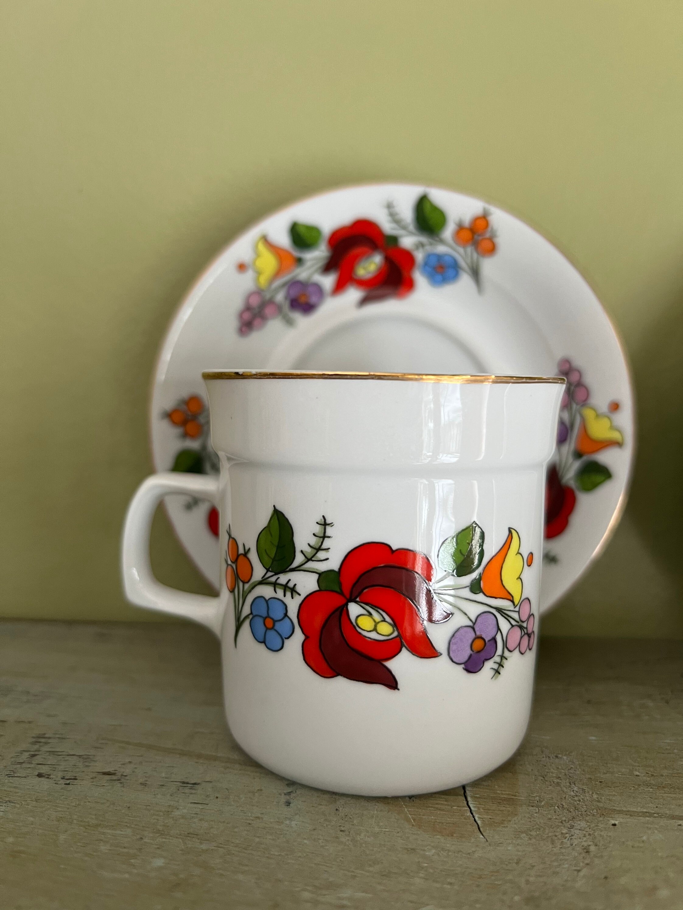 Vintage 1970s Kalocsa Hungary Porcelain Tea Cups and Saucers/ Etsy Canada