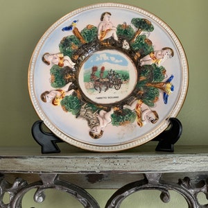 Vintage Capodimonte Italy Decorative Wall Plate/ N Capodimonte Carretto Siciliano Hand Painted Wall Plate