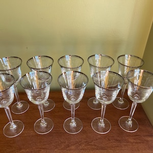 Juego de 10 copas de vino de cristal Mikasa Briarcliffe con borde platino y línea de alfiler/Copas de vino de cristal de 10 piezas con diseño de Micasa Briarcliffe