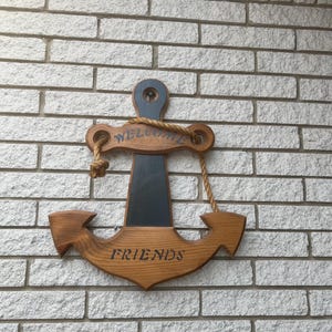 Vintage Holz Anker und Willkommensgruß Wandbehang Dekor/Küstenhaus Outdoor Nautische Wanddekor/Strandhaus Nautische Wandbehang