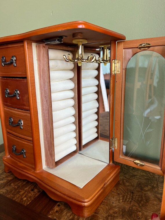 Vintage Wooden Jewelry Chest/Light Wood Jewelry Armoi… Gem