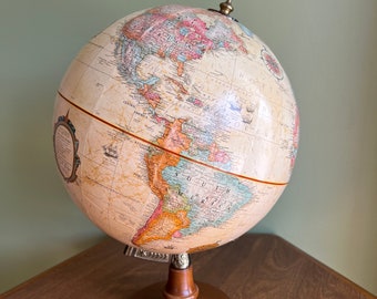 Vintage Made in USA Replogle World Classic Series Globe 12” on Genuine Hardwood Stand/Tabletop Globe on Wooden base