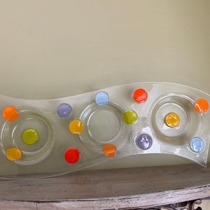 Villeroy & Boch Wave Glass Divided Dish Tray/ Polka Dots Glass Snack Tray/ New Wave Villeroy  Boch Glass Dish