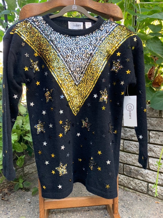 Vintage NWT Celestial Gold  Stars Decor Angora Swe