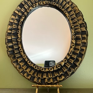 Vintage Oval Wall Mirror/ Bronze Tone Ruffle Frame Wall Mirror