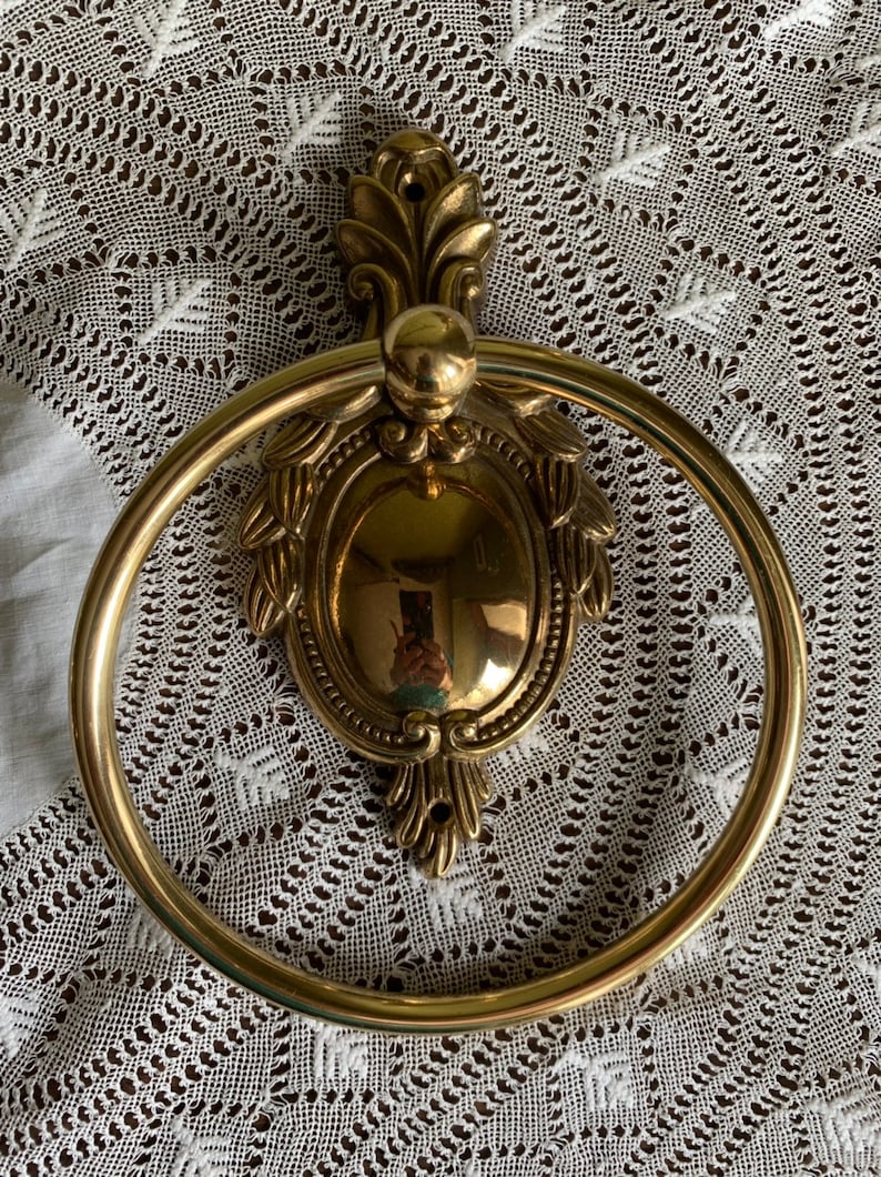 Towel Ring and Toilet paper Holder Made in Taiwan Gold Ornate Bathroom Set Vintage Bathroom Ornate Brass Hardware Set of 3 Towel Rack