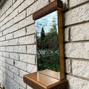 Vintage Gold Wooden Frame Beveled Mirror with Shelf Made in Canada/Gold Leaf Wall Mirror with Shelf
