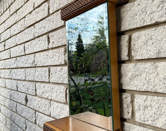 Vintage Gold Wooden Frame Beveled Mirror with Shelf Made in Canada/Gold Leaf Wall Mirror with Shelf