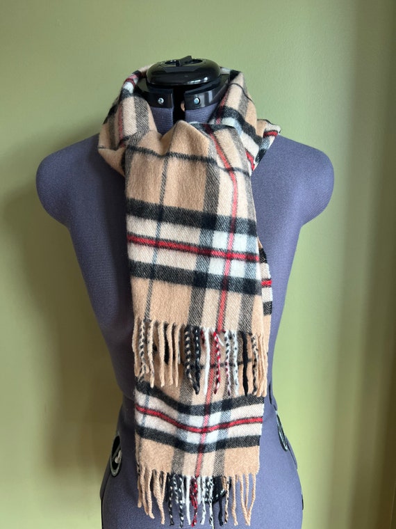 BURBERRYS VINTAGE PURE CASHMERE SCARF BEIGE MULTICOLORED PLAID NOVA CHECK  UNISEX