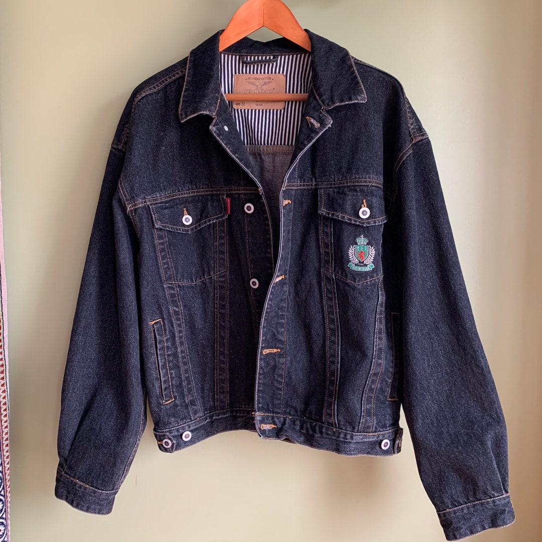 Vintage Montana Black Denim Jacket/ Oversized Denim Jacket - Etsy Norway