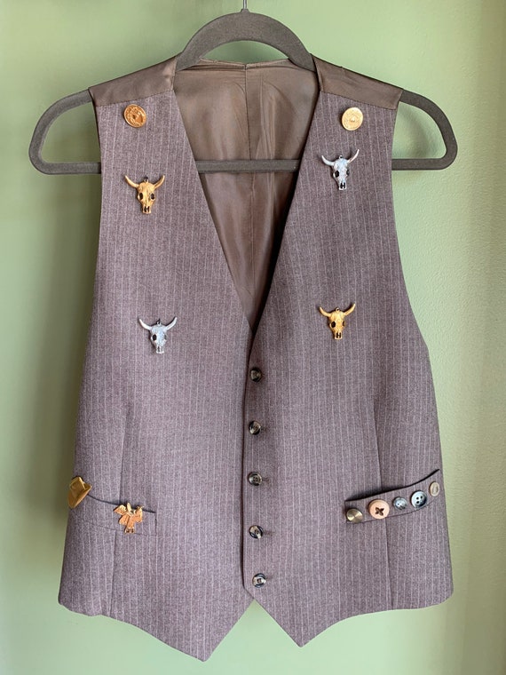 Vintage Cowboy Vest/ Wool and Silk Cowboy Vest De… - image 1