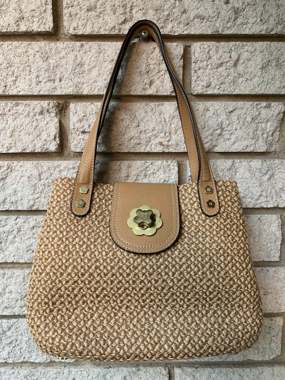 Authentic Eric Javits Straw and Leather Hand Bag … - image 1