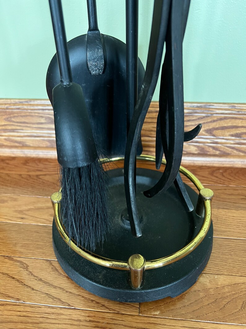 MCM Pilgrim Cast Iron & Brass Handles Fireplace Tools Set Made Etsy