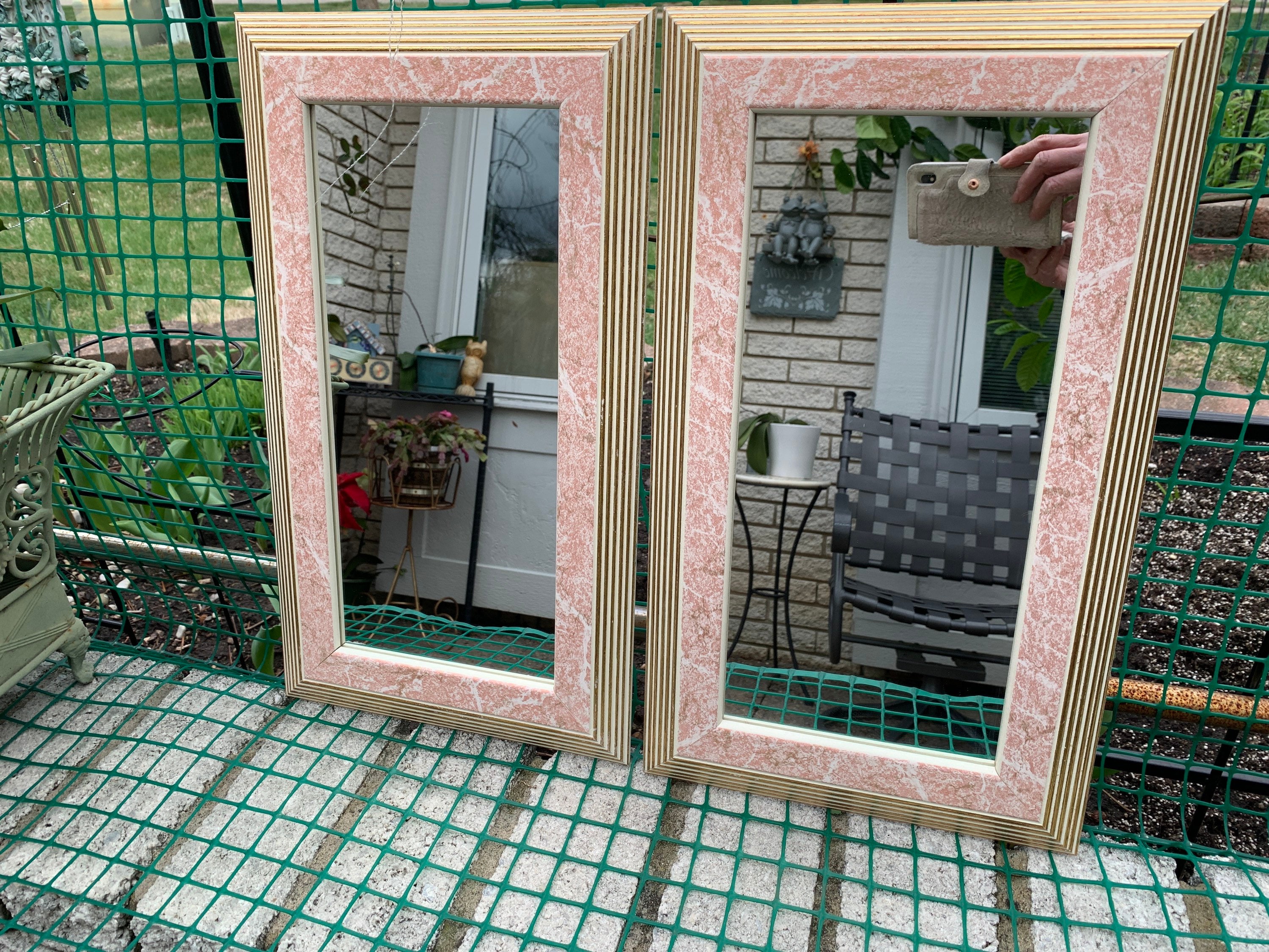 Vintage Made in USA Mirrors Set of 2 80s Mirror/ Gold and Pink Etsy