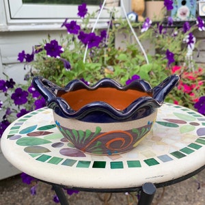 Mexican Pottery Hand Made Small Salsa Bowl / Guacomole Bowl with Handles/ Hecho en Mexico Glazed Clay Trinket Bowl / Dish