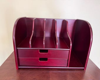 Vintage Mahogany finish Wooden Desk Organizer/ Secretary Hutch-Desk/ Danish style Tabletop Desk Organizer/Wooden Desk Organizer With Drawers