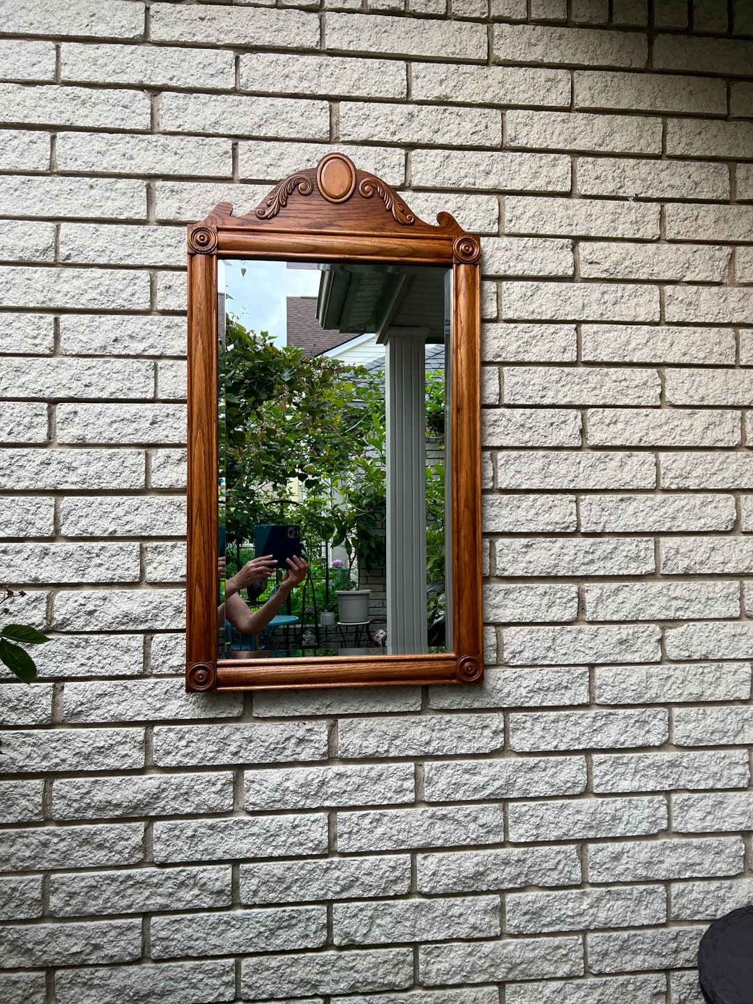 Vintage Carved Oak Wood Frame Beveled Mirror/ Colonial Wooden Etsy