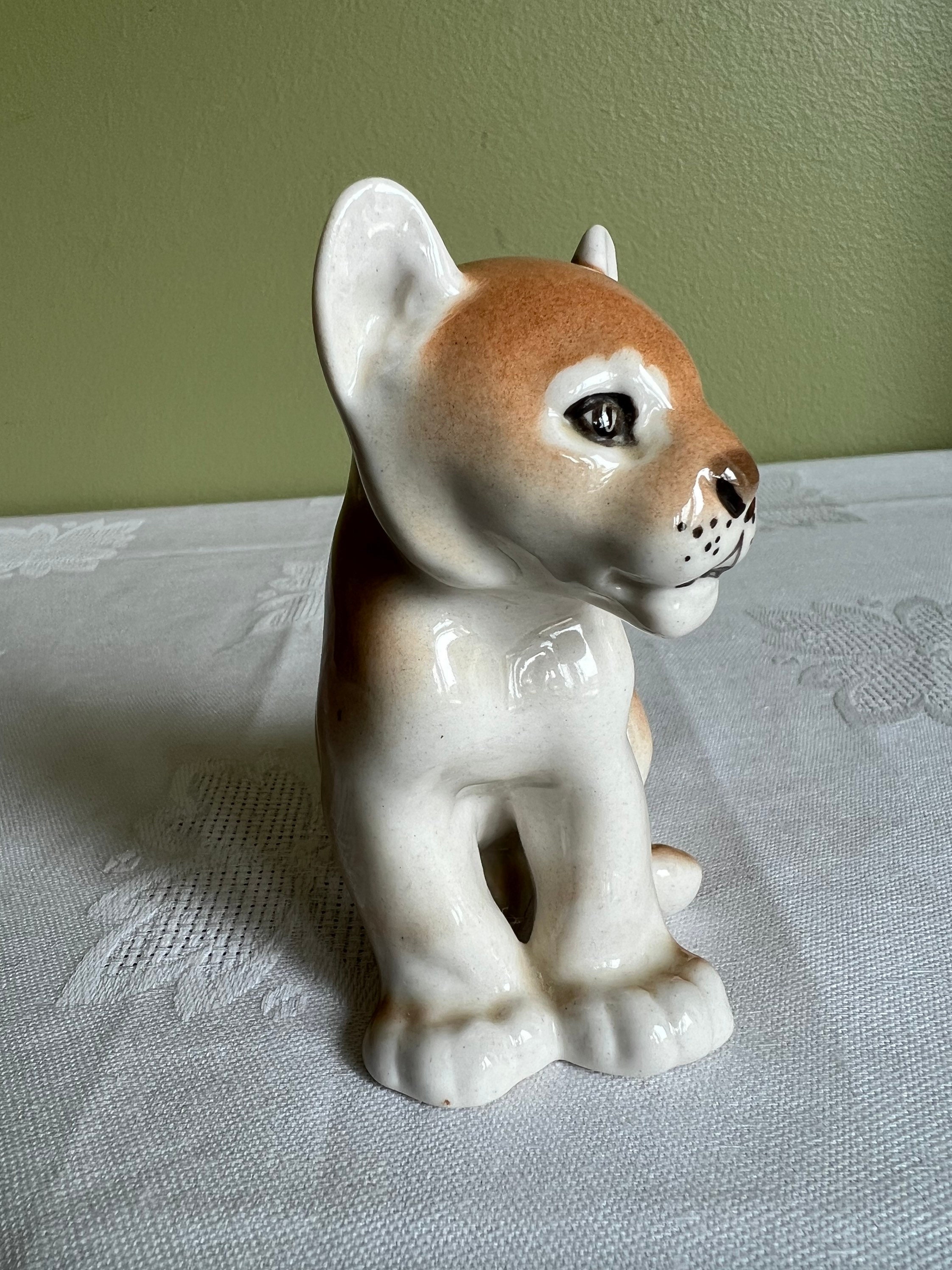 Vintage LFZ USSR Porcelain Lion Cub Figurine/ Lomonosov Made in