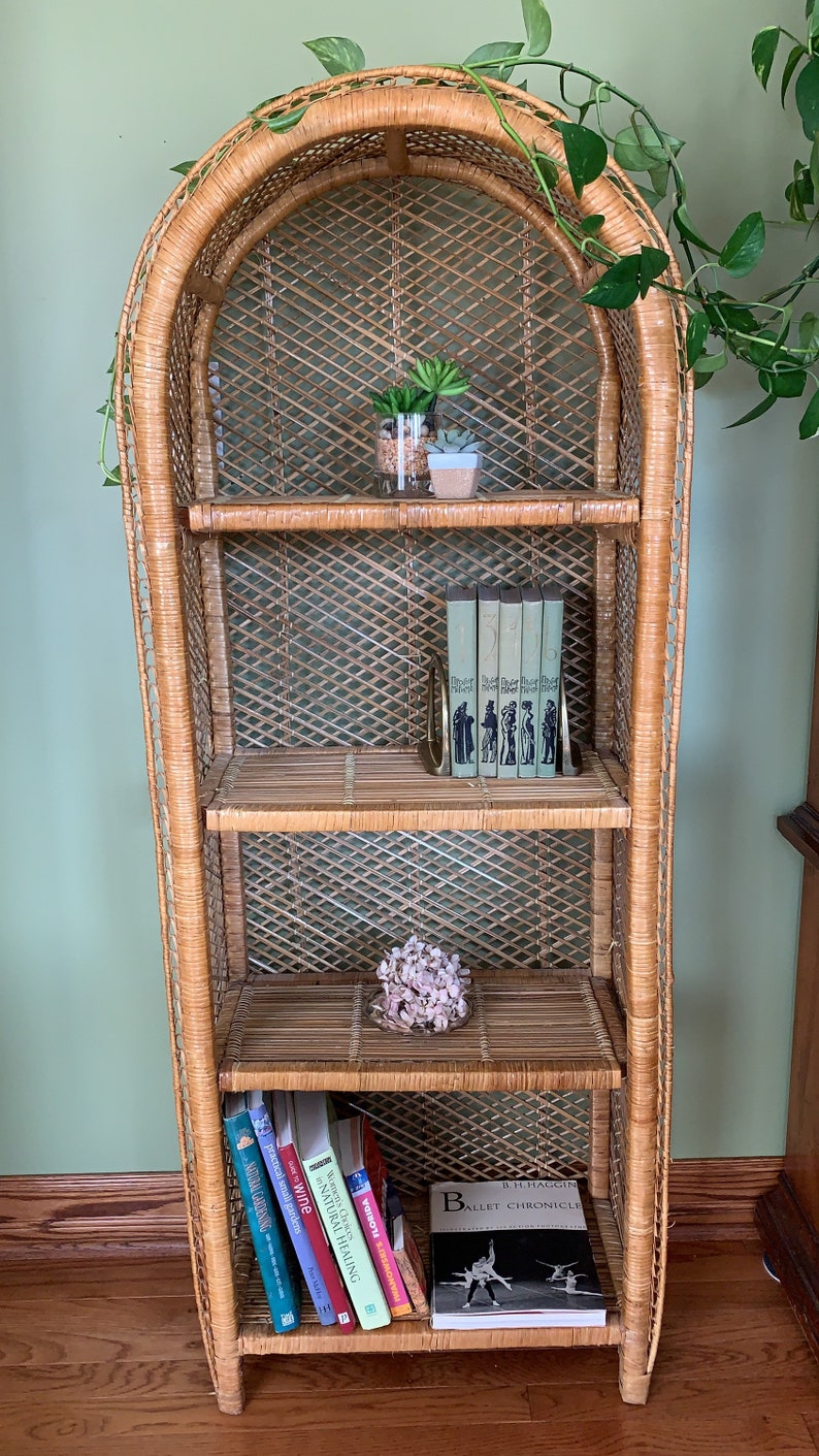 Vintage Rattan Domed Bookshelf/ Wicker Etagere with Arched Etsy