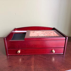 Vintage MELE Mahogany Jewelry Chest Inlay Wood Open Top Ring Holder Bottom Drawer/Wooden Jewelry Box for Men/Unisex Jewelry Box image 2
