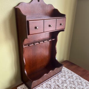 Vintage Kitchen Shelf with Spoon Holder Rack Drawer and Bottom Pocket/Kitchen Wooden Organizer Shelf/ Kitchen Spice Shelf with Spoon Rack