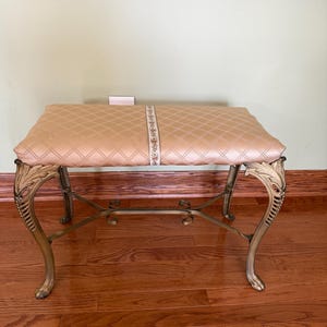 Antique Gold Gilted Cast Iron Bench with Claw foot and Fabric Top/ Italian inspired Antique Vanity Bench/Antique Window Seat/Hallway Bench immagine 3