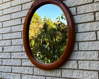 Vintage Carl Forslund Father & Three Sons Grand Rapids MI Cherry Wood Frame Wall Mirror/MCM Carved Wooden Frame Large Wall Mirror