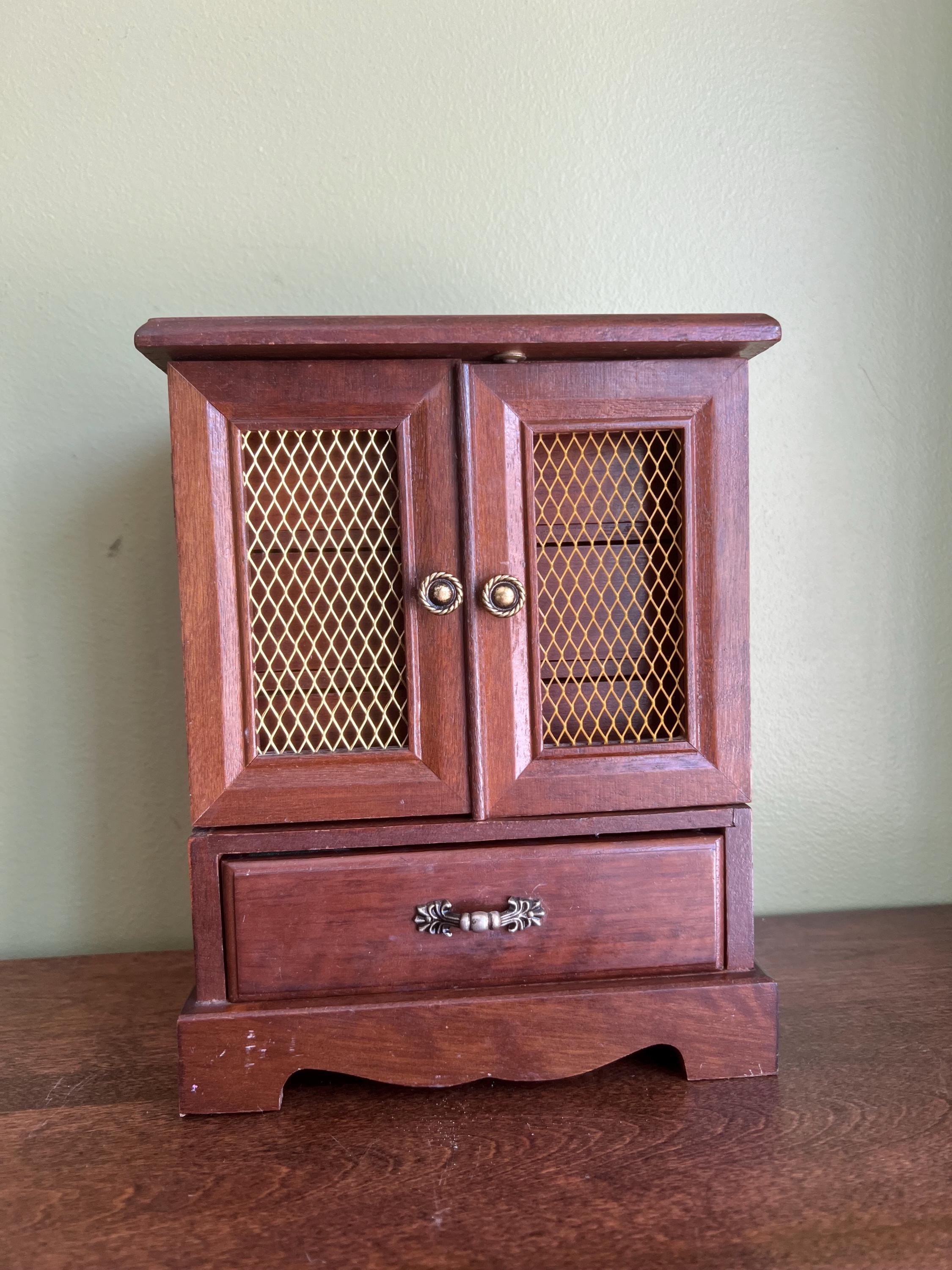 Vintage Dunston Musical Wooden Jewelry Armoire 4 Drawers